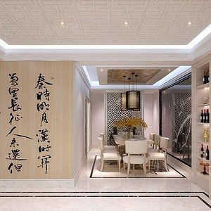 最新现代中式温馨时尚餐厅手绘墙效果图