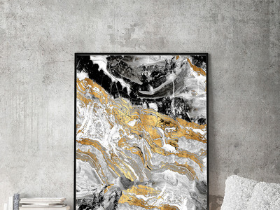 现代北欧金箔画手绘抽象新中式客厅装饰画