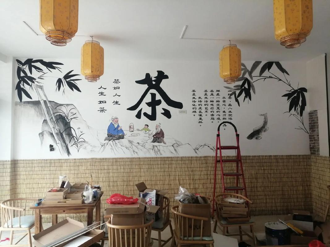 茶馆手绘墙画完工