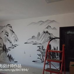 【手绘客厅电视背景墙装修效果图】 - 设计本