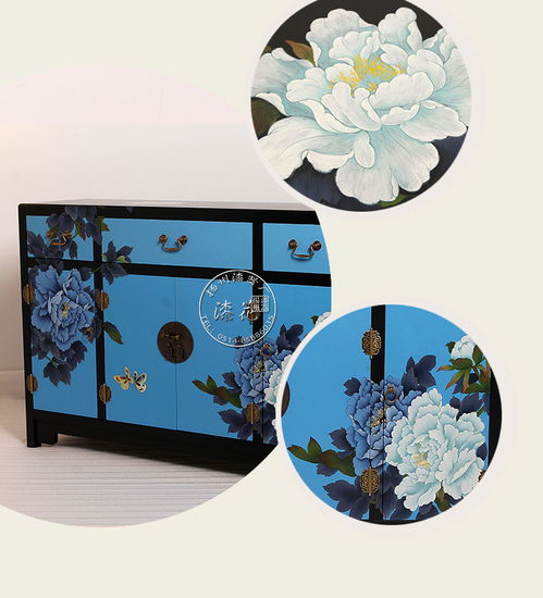扬州漆器厂漆花牌彩绘牡丹三抽四门玄关柜 传统工艺与现代家居的完美融合