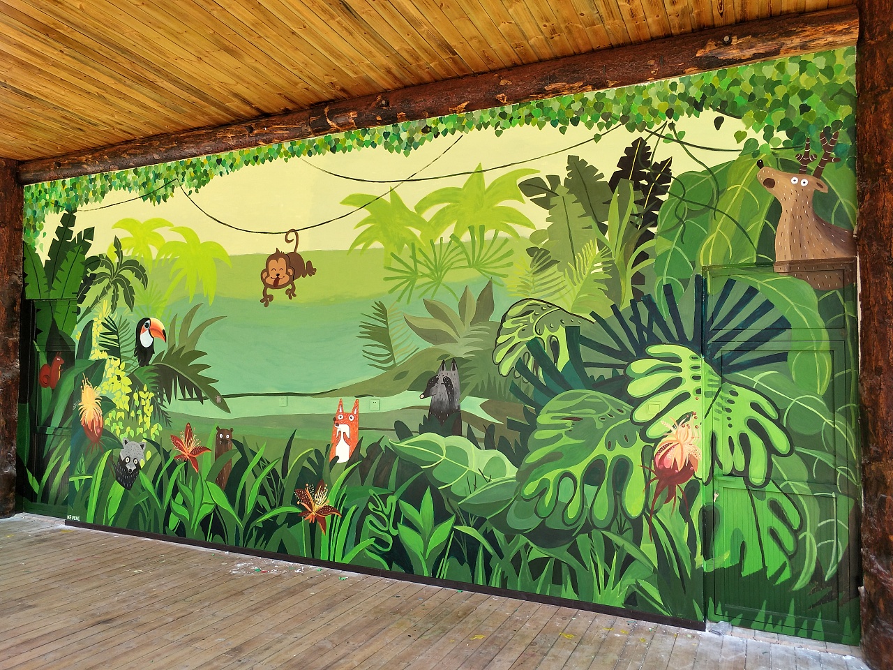 森林剧场主题舞台手绘墙 金箔画的奇幻艺术之旅